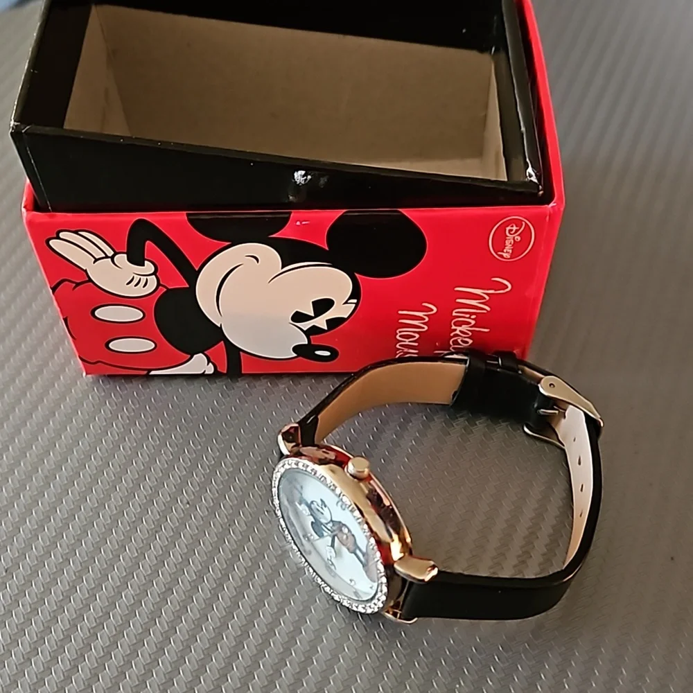 Vintage large face Mickey Mouse watch with crystals. Original box
